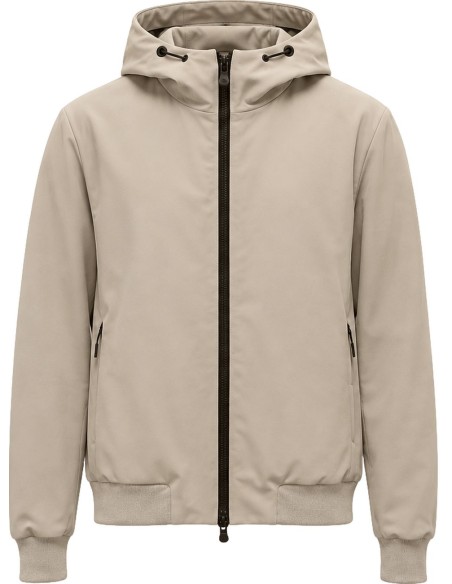Fradi soft shell Beige con capucha e interior aterciopelado vista frontal