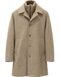 HERNO Abrigo Beige en lana diagonal y nailon ultraligero vista frontal