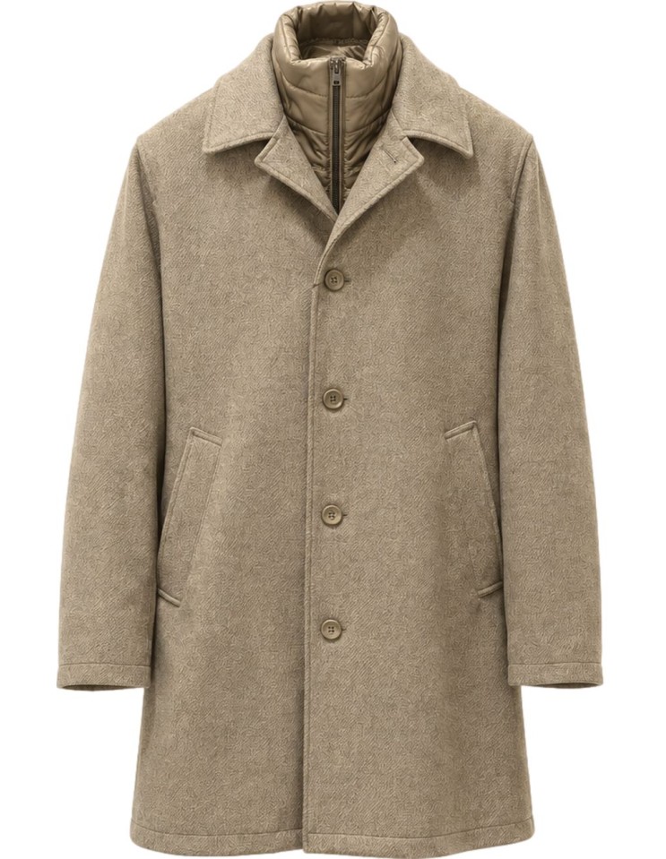 HERNO Abrigo Beige en lana diagonal y nailon ultraligero vista frontal
