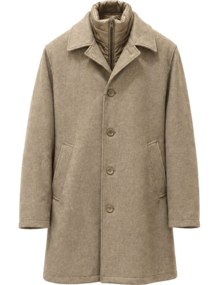 HERNO Abrigo Beige en lana diagonal y nailon ultraligero vista frontal