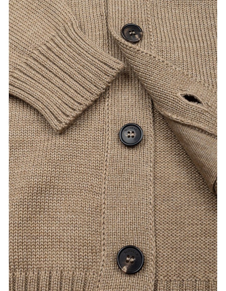 Zanone - Slowear cardigan Chioto en lana color arena detalle botonadura