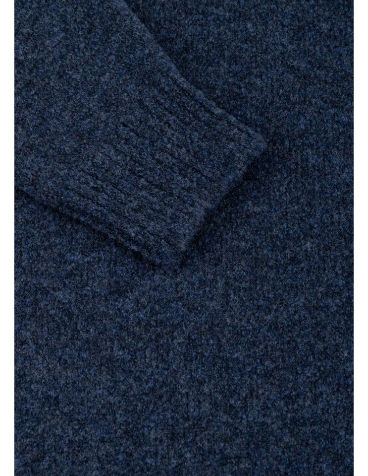 Zanone  - Slowear jersey azul cuello redondo en bouclé de lana detalle puños