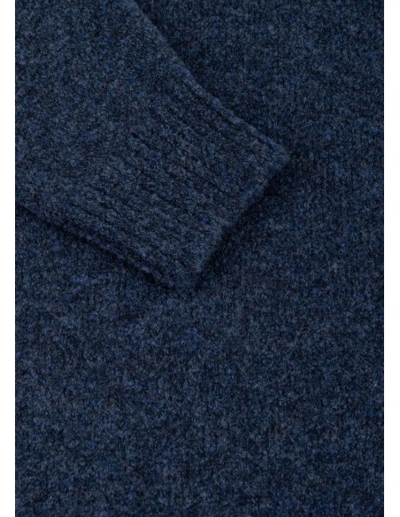 Zanone  - Slowear jersey azul cuello redondo en bouclé de lana detalle puños