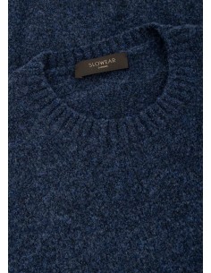 Zanone  - Slowear jersey azul cuello redondo en bouclé de lana vista frontal 2