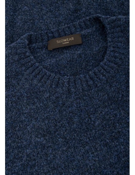 Zanone  - Slowear jersey azul cuello redondo en bouclé de lana detallel cuello