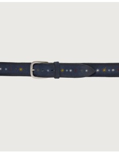 Orciani cinturón Asterisk de ante azul con bordados hebilla de plata 2