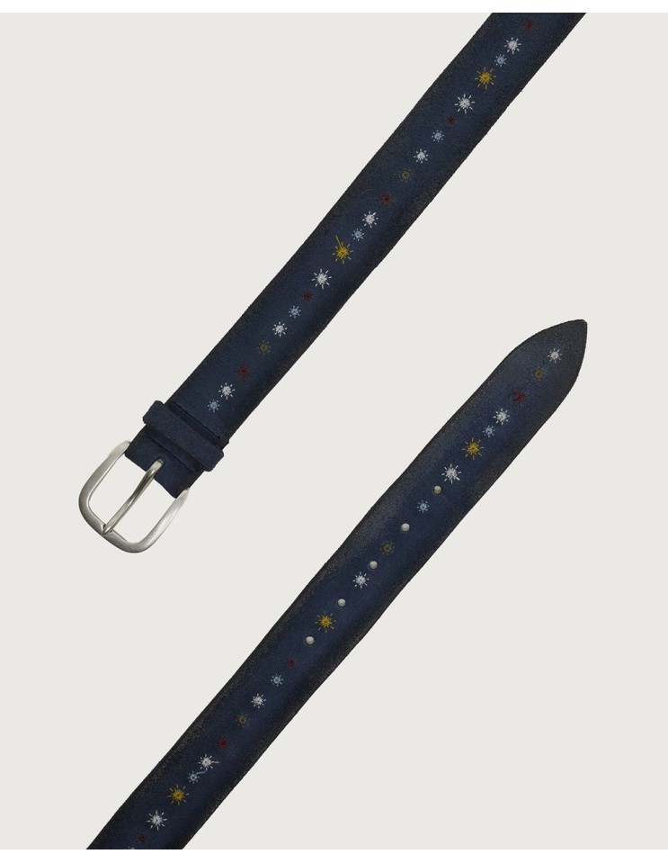 Orciani cinturón Asterisk de ante azul con bordados hebilla y bordados