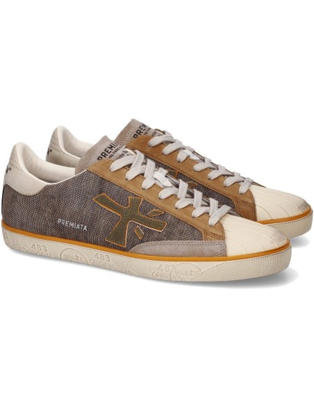 Premiata nueva Steven canvas beige detalle puntera y logo lateral