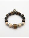 Pulsera artesanal piedras volcánicas, blancas, hueso y cabuchón en cristal