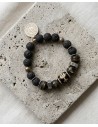 Pulsera artesanal piedras volcánicas, piedras raras, tuercas y moneda