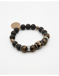Pulsera artesanal piedras volcánicas, piedras raras, tuercas y moneda 2