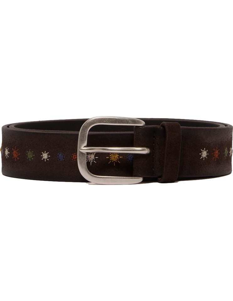 Orciani cinturón Asterisk de ante marrón con bordados vista hebilla