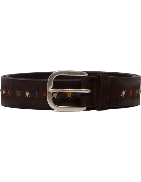 Orciani cinturón Asterisk de ante marrón con bordados vista hebilla