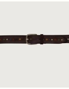 Orciani cinturón Asterisk de ante marrón con bordados vista hebilla 2