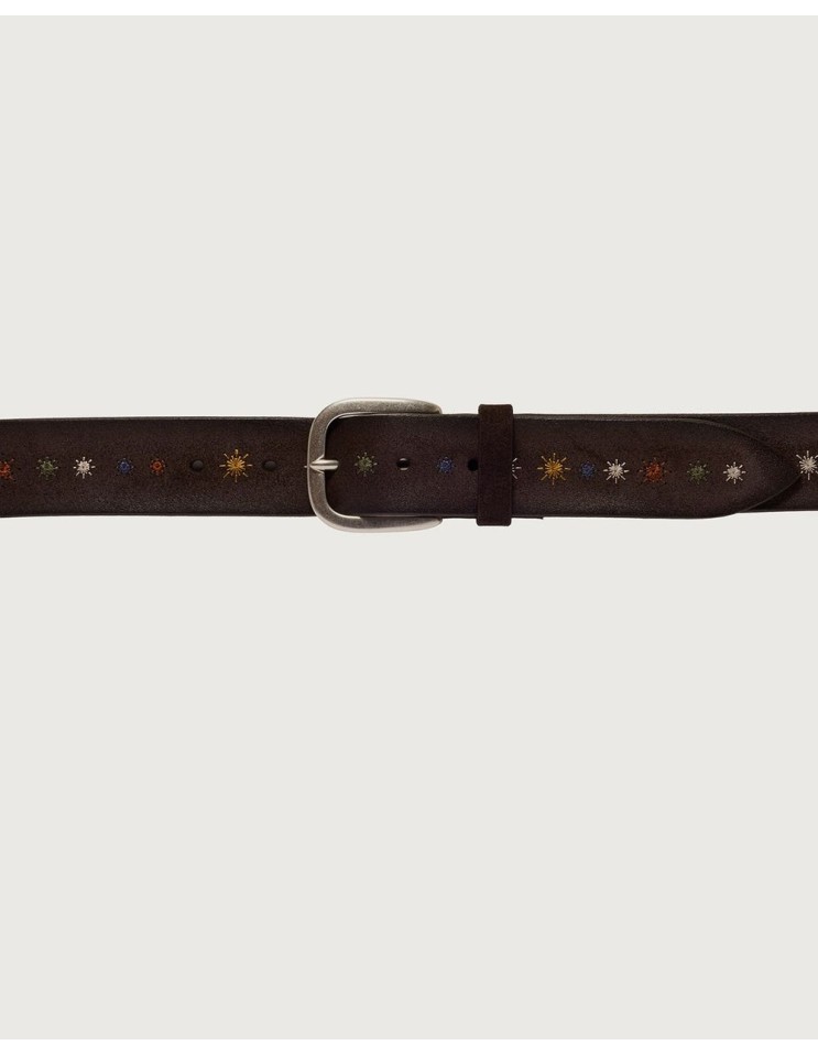 Orciani cinturón Asterisk de ante marrón con bordados vista abrochado