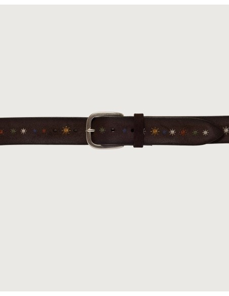 Orciani cinturón Asterisk de ante marrón con bordados vista abrochado