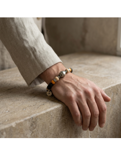 Pulsera artesanal unisex  piedras blancas, volcánicas 2