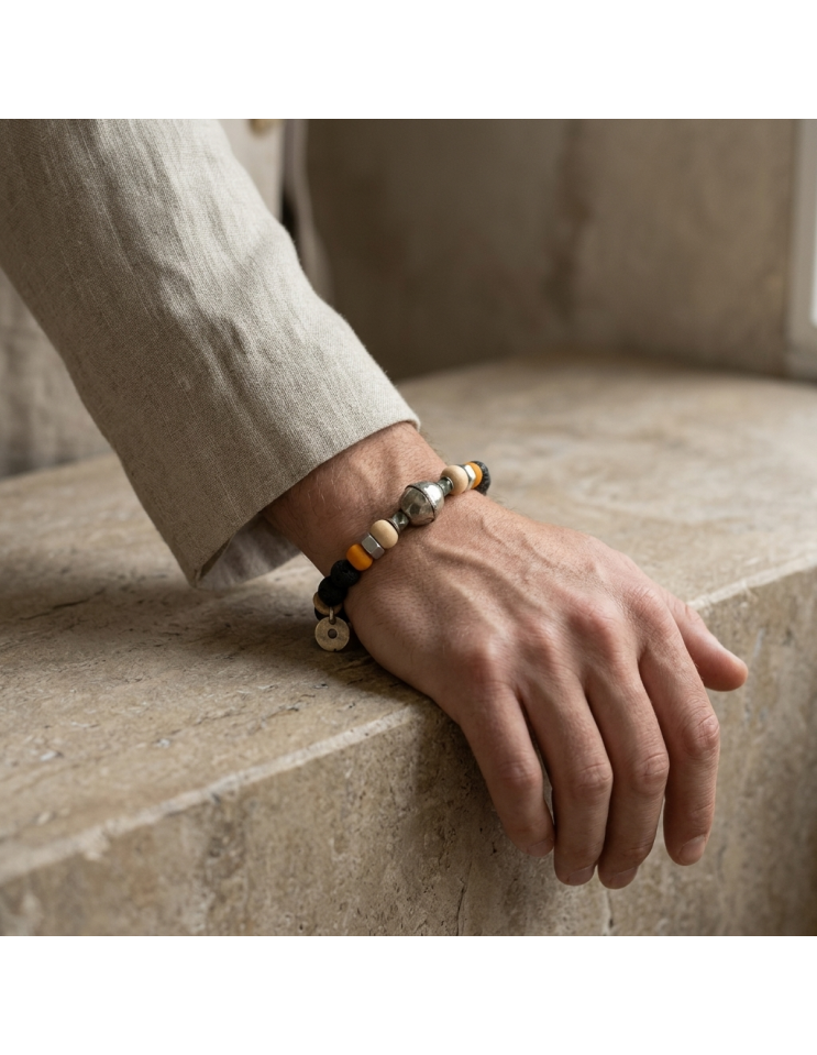 Pulsera artesanal unisex  piedras blancas, volcánicas