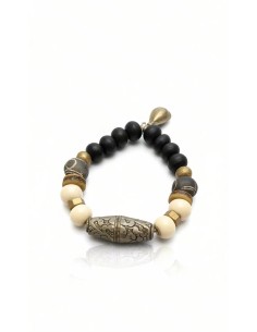 Pulsera hombre piedras negras y pieza grabada | Ego Madrid