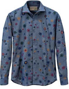 POGGIANTI camisa en chambray de algodón con bordados vista frontal