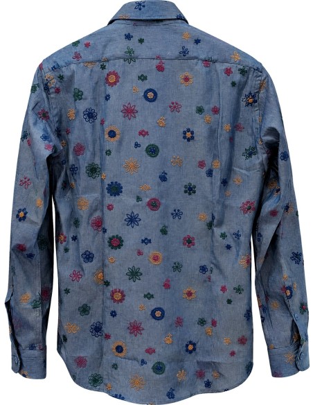 POGGIANTI camisa en chambray de algodón con bordados vista espalda