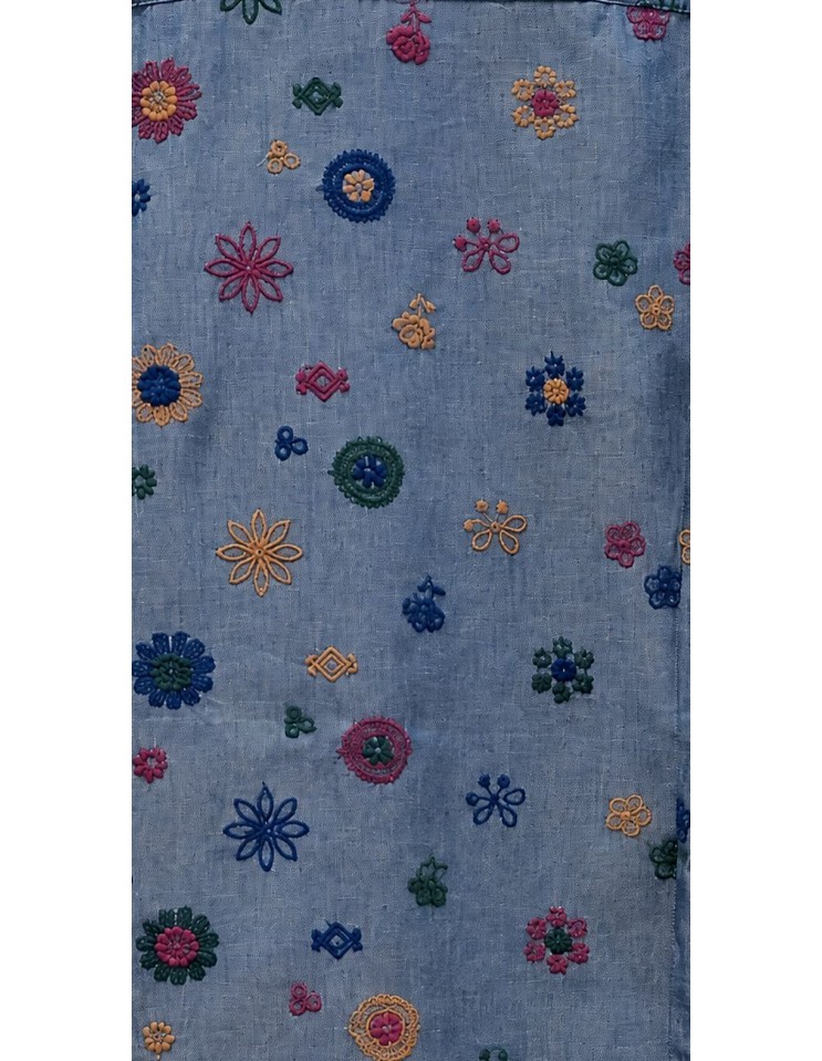 POGGIANTI camisa en chambray de algodón con bordados detalle bordados