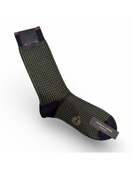 Alto Milano calcetín pata gallo Gianni verde y negro