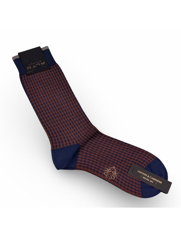 Alto Milano calcetín pata gallo Gianni caldero y azul