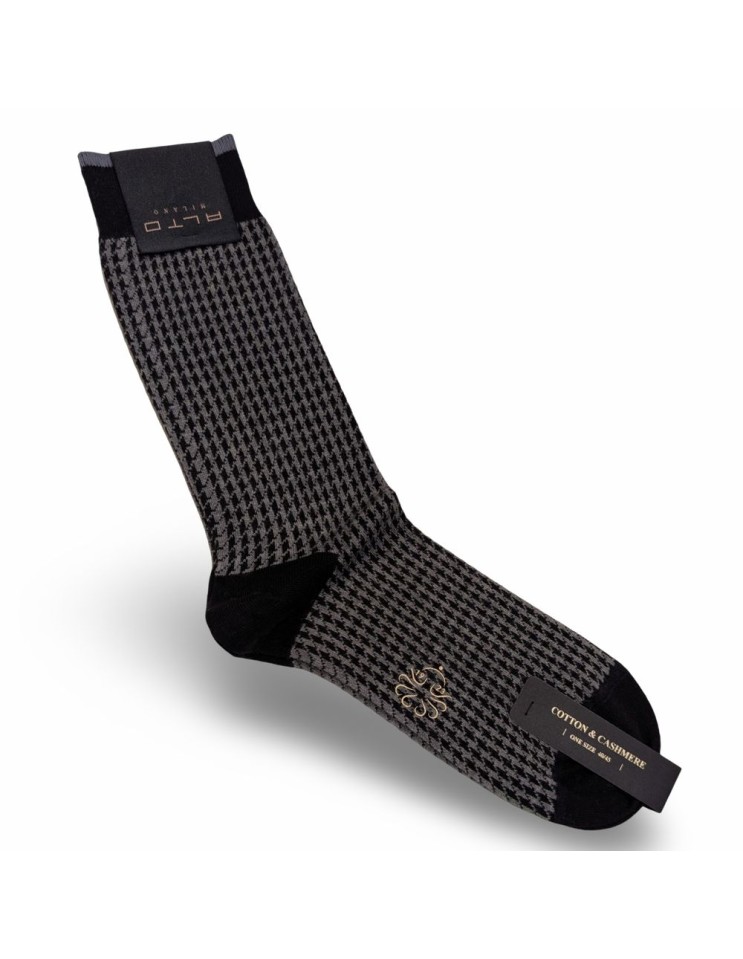 Alto Milano calcetín hombre pata gallo Gianni gris y negro