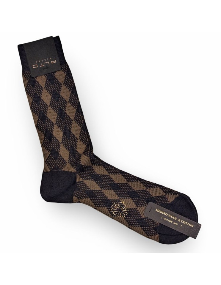 Alto Milano calcetín hombre new diamond marino y café