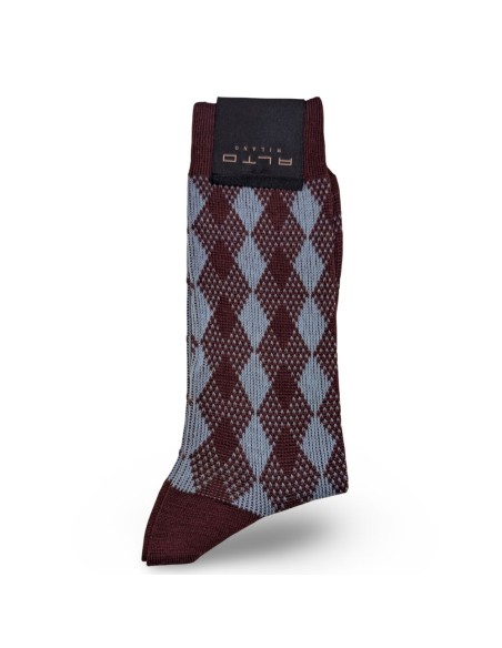 Alto Milano calcetín hombre new diamond granate y azul cielo