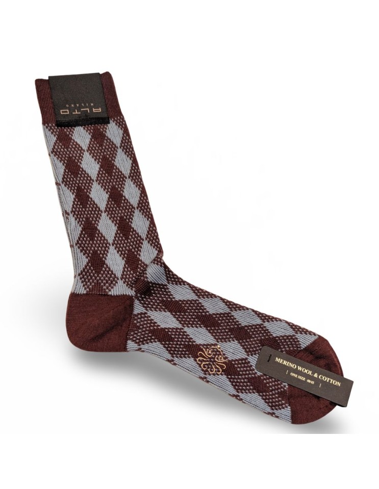 Alto Milano calcetín hombre new diamond granate y azul cielo