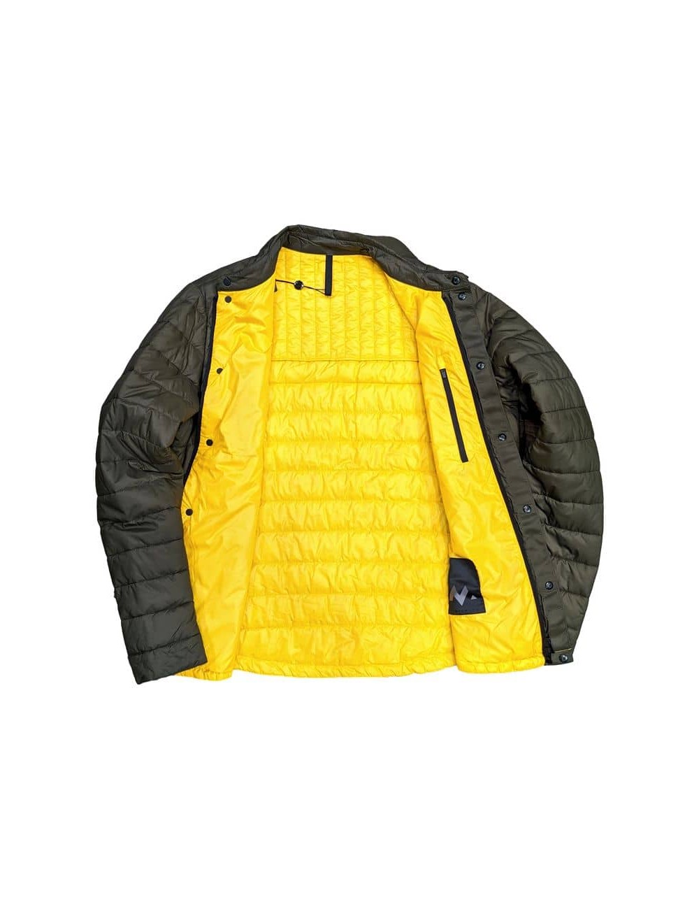 Sobrecamisa Montedoro con encapsulado tipo plumas en tejido técnico.