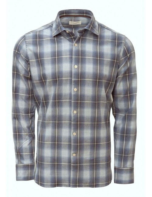 Camisa de cuadro difuminado efecto talco en algodón cepillado Tintoria Mattei