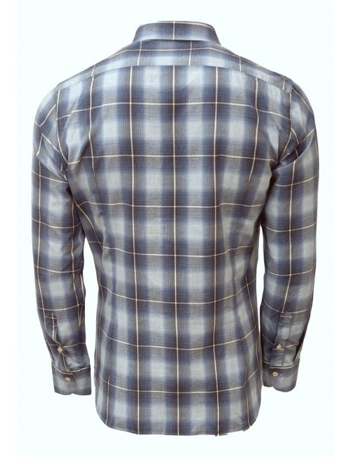 Camisa de cuadro difuminado efecto talco en algodón cepillado Tintoria Mattei