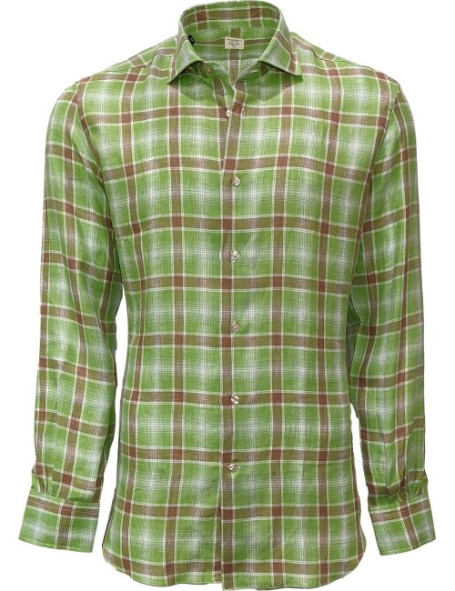 Camisa lino Mazzarelli en cuadros verdes y marrones | Almirante Seis