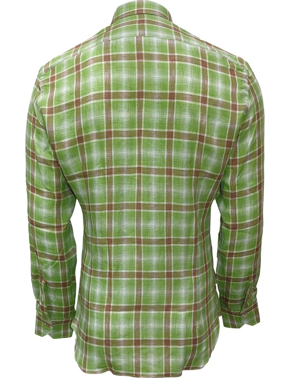 Camisa lino Mazzarelli en cuadros verdes y marrones | Almirante Seis