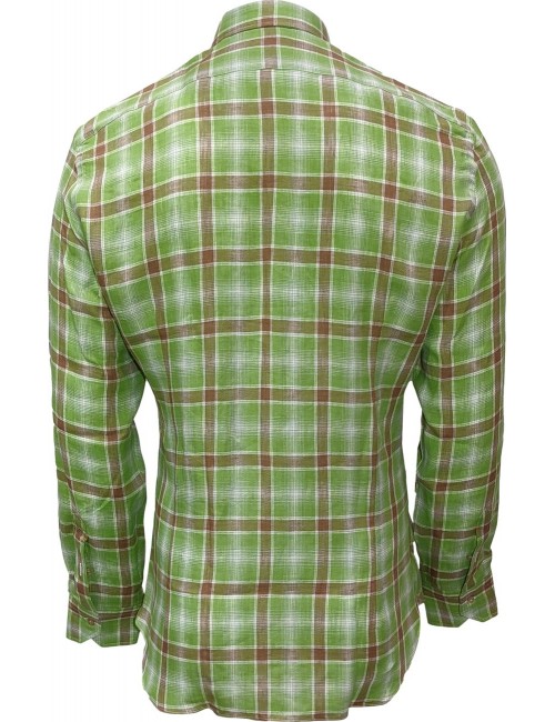 Camisa lino Mazzarelli en cuadros verdes y marrones | Almirante Seis