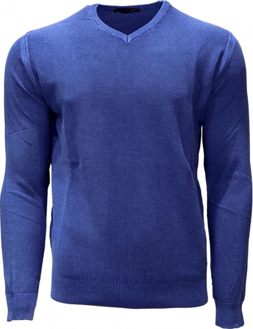 Jersey keen cuello de pico en algodón de color azulón