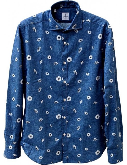 Camisa fondo color denim con estampado margaritas de Giangi
