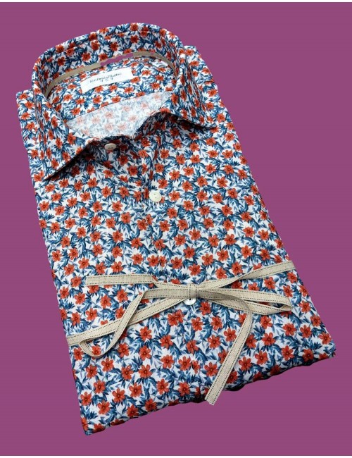 Camisa estampada con tejido algodón lino de Tintoria Mattei